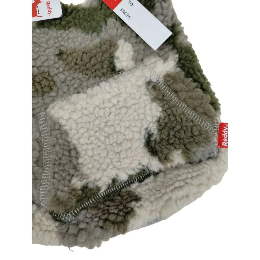 Reddy Camo Sherpa Hoodie Sweater with Warm White Pocket for Dogs XS 11 to 13 in